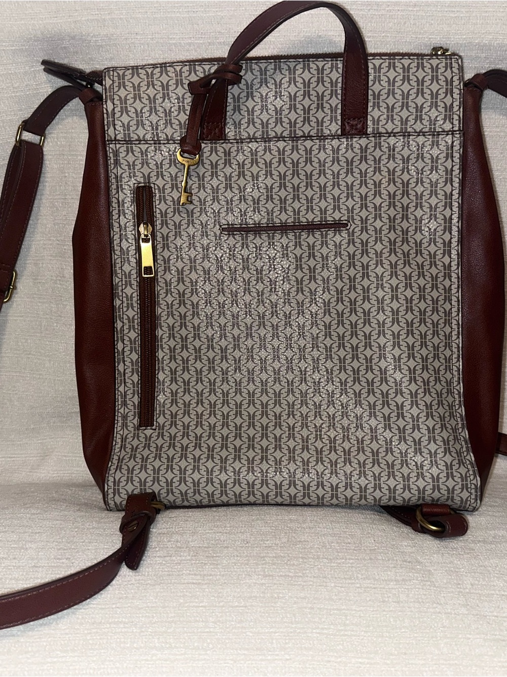 Fossil Brown Leather Logo Patch Handbag